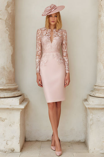 Lace Blush Pink Sheath Stretch Satin Mother of the Bride Dress